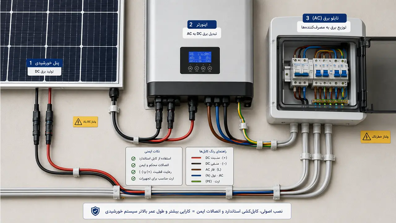 کابل کشی و اتصال تجهیزات سیستم خورشیدی