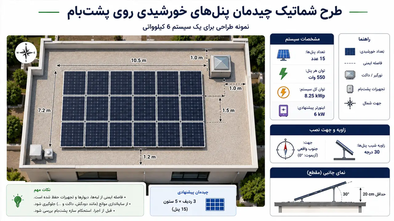 طراحی چیدمان نصب پنل خورشیدی